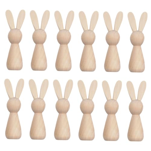 VINTORKY 12 Stück Holzkaninchen Ornament Ostern Holz Graffiti Ornament Holzpflock Puppen Hasenornamente Holz Osterornament Holzhase Osterkaninchen Ornament DIY Holz Osterhandwerk von VINTORKY