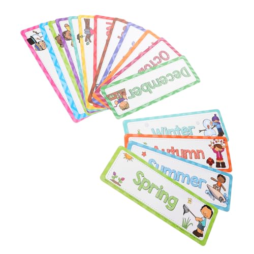 VINTORKY 16 Stück Teiliges Englisch Flashcard Set für Monats und Jahreszeitenbegriffen Wiederverwendbare Lernkarten für Kindergarten und Klassenzimmer Lernhilfe zur Sprachförderung von VINTORKY