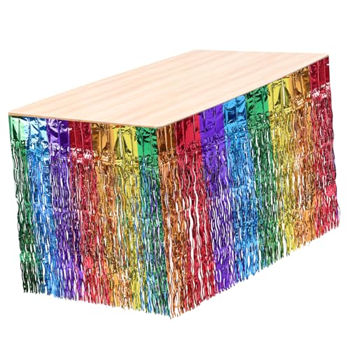 VINTORKY 2 Stück Regenbogen Tischrock Dekorativer Fransen Tischrock für Partys Hochzeiten und Feste Einfache Montage Wiederverwendbar Bunte Farben für Festliche Anlässe von VINTORKY