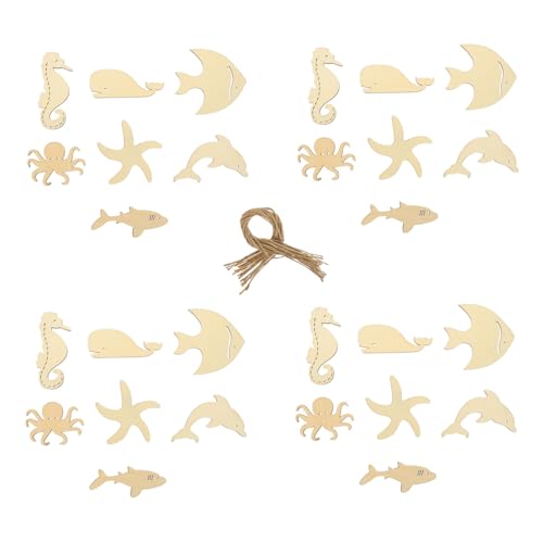 VINTORKY 28 Stück Teiliges Holz Meerestiere Naturbelassene Holzscheiben zum Bemalen Nachhaltige Holzstreu für DIY Bastelprojekte Kindergeburtstag Party Wohnraumdekoration von VINTORKY