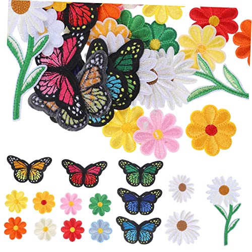 VINTORKY 39 Stück Teiliges Bestickte Bügelbilder Blumen Schmetterlinge Langlebige Muster Stoffaufnäher zum Aufbügeln Reparieren von Kleidung DIY Applikationen für Jeans Shirts Rucksäcke von VINTORKY