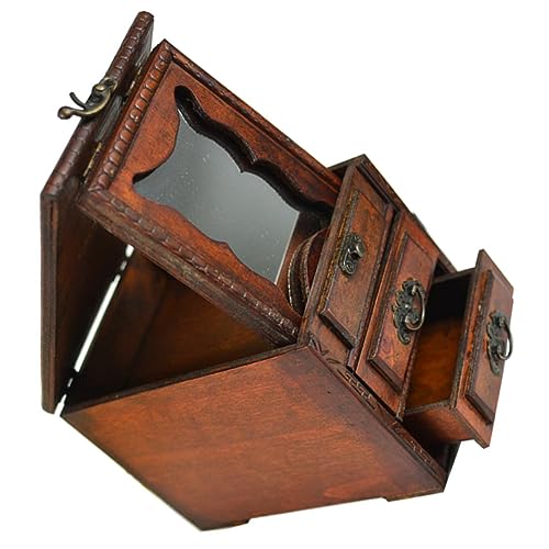 VINTORKY Holz Schmuckschatulle mit Spiegel im Chinesischen Stil Vintage Schmuckaufbewahrung für Ringe Ohrringe Handgefertigte Schmuckdose als von VINTORKY
