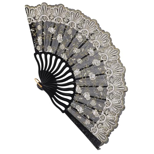 VINTORKY Rosen Handfächer Spitze Dekorativer Fächer Bühnenfächer Bauchtanz-Fan Partygeschenk für Hochzeit von VINTORKY