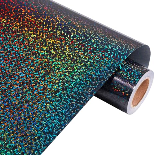VINYL FROG Holografisches Glitzer-Wärmetransfer-Vinyl, 30,5 x 1,5 m, schwarz, bunt, schimmernd, gemustert, Vinyl, zum Aufbügeln, HTV-Vinyl für selbstgemachte T-Shirts und andere Stoffe VINYL FROG Holografisches Glitzer-Wärmetransfer-Vinyl, 30,5 x 1,5 m, schwarz, bunt, schimmernd, gemustert, Vinyl, zum Aufbügeln, HTV-Vinyl für selbstgemachte T-Shirts und andere Stoffe von VINYL FROG