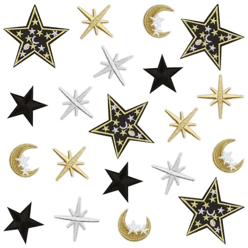 20 Stück Mond-Stern-Aufnäher zum Aufbügeln, bestickt, Nachthimmel, Reparaturapplikationen, DIY-Handwerk, Zubehör, Geschenk für islamische, muslimische Ramadan-Party, Kleidung, Rucksack, Hut 20 Stück Mond-Stern-Aufnäher zum Aufbügeln, bestickt, Nachthimmel, Reparaturapplikationen, DIY-Handwerk, Zubehör, Geschenk für islamische, muslimische Ramadan-Party, Kleidung, Rucksack, Hut von VIOKKO