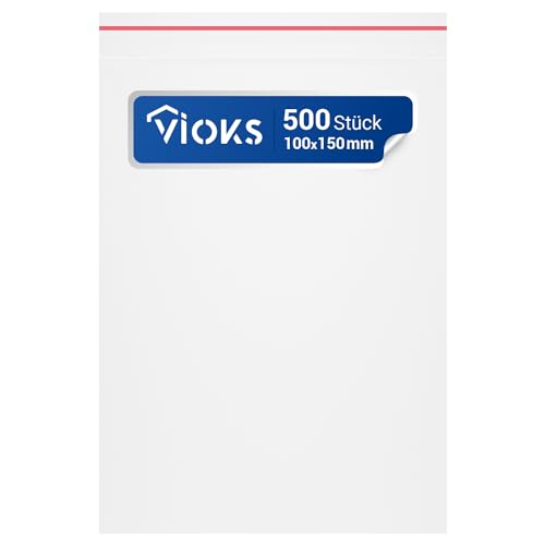 VIOKS Kleine Plastiktüten 500 Stück - Transparente Druckverschlussbeutel 100x150 mm 5µ (0,05 mm) - Zip Beutel Klein & Verschließbare Tüten von VIOKS