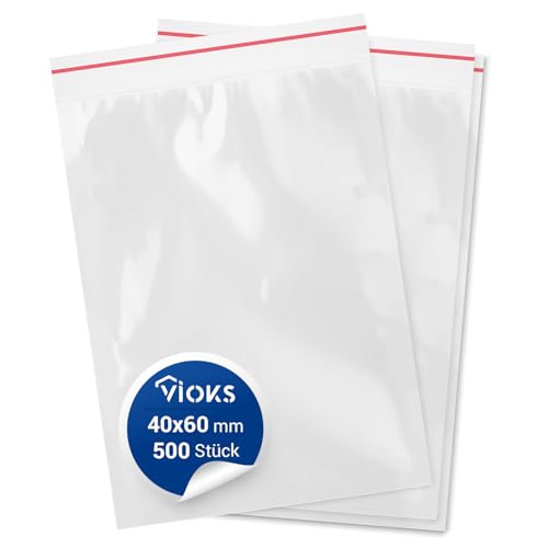 VIOKS Zip Beutel 500 Stück - Kleine Plastiktüten mit Verschluss 40 x 60 mm 5µ (0,05 mm) - Wiederverschließbare Beutel & Mini Tüten Transparent von VIOKS