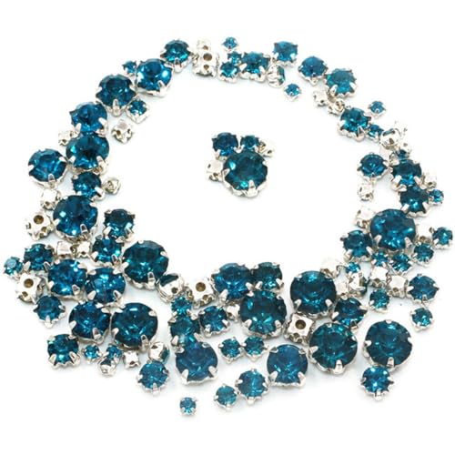 100 Stück/Beutel, gemischte Größe, Glaskristallsteine, Kleidung, lose Perlen, silberne Krallenfassung, zum Aufnähen von Strasssteinen, DIY-Hochzeitskleid, Pfauenblau, 1 Beutel von VIOLK