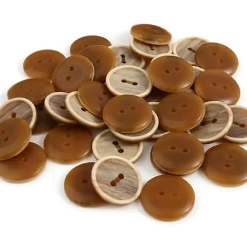 20 Stück 15-30 mm runde kaffeefarbene Nähknöpfe aus Kunstharz mit 2 Löchern für Scrapbooking, Holzimitat-Muster, Knöpfe für Bekleidungszubehör, Basteln, hellbraune Knöpfe, 30 mm Durchmesser. von VIOLK