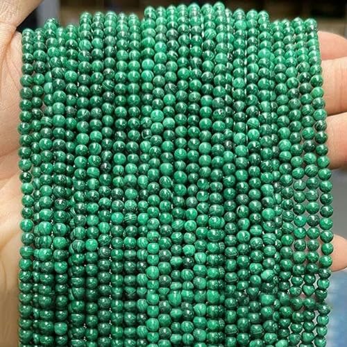 3 mm Naturstein, Kristall, Amazonit-Jade, runde Perle, kleine lose Distanzperle für die Schmuckherstellung, DIY-Armband, Halskette, Zubehör, natürlicher Malachit, 2–3 mm, 108 Stück von VIOLK