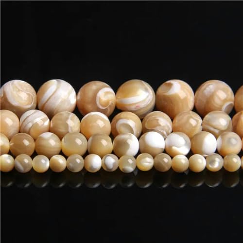 4–12 mm weiße natürliche Perlmutt-Muschelperlen, runde Spacer-Muschel-lose Perlen für Schmuckherstellung, DIY-Halskettenstrang, gelb, 6 mm, 38,1 cm von VIOLK