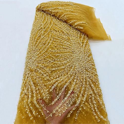 Gold Weiß Grün Orange Tüll Pailletten Vollperlen Stickerei Schwere Perlenspitze Stoff Luxuskleid-TM 36642-3-5 Yards von VIOLK