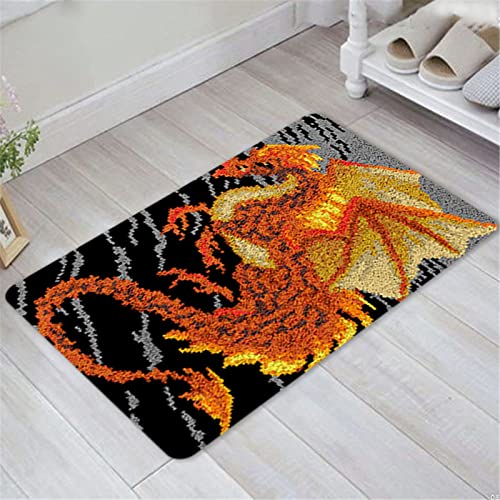 VIONNPPT Drache Serie Knüpfteppich Set Teppiche Knüpfen Kreuzstich Set für Kinder und Erwachsene, DIY Handgefertigt Knüpfset Latch Hook Rug Making Kit (Orange,50cmx38cm) von VIONNPPT