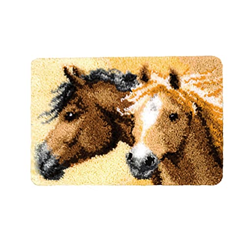 VIONNPPT Karikatur Tier Knüpfteppich Set für Kinder Erwachsene Zum Selber, Teppich Rasthaken Knüpfen Set mit Vordruck, DIY 3D Handwerk Geschenk (Braun Pferd,50cmx38cm) von VIONNPPT