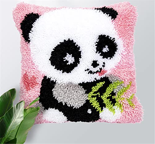 VIONNPPT Rosa Panda Knüpfkissen Kissenbezug Zum Selber, Latch Hook Kit Kreative 3D Teppich Knüpfen Set für Kinder Erwachsene Geschenke, 40cmx40cm von VIONNPPT