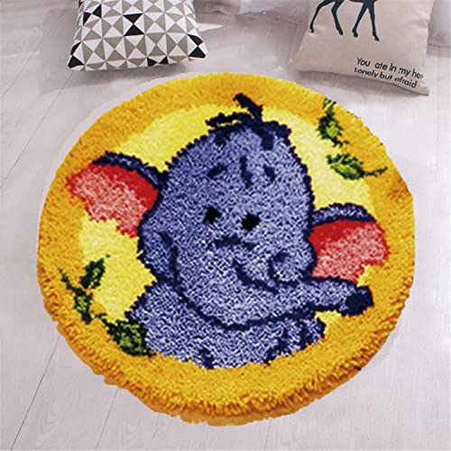 VIONNPPT Süß Tier Muster Deko 3D Knüpfset Knüpfteppich zum Selber, Knüpfen Teppich für Kinder, Erwachsene oder Anfänger,Kreatives Geschenk, Latch Hook Kit, 50cm × 50cm (Elefanten Baby) von VIONNPPT