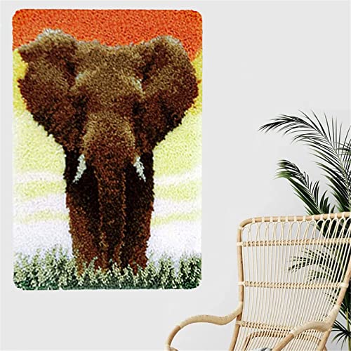 VIONNPPT Wald Serie Tapisserie Zum Selber Knüpfen DIY 3D Stickkissen Teppich, Knüpfteppich Garn Kits für Kinder Erwachsene Home Dekoration Geschenk, 50cmx38cm (Elefant) von VIONNPPT