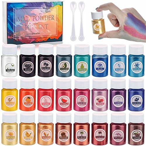 VIPNAJI 24er×20ml Epoxidharz Farbe, Metallic Farbe Resin Pulverfarbe Seifenfarbe Pigmentpulver Mica Pulver Powder für Seifenfarbe, Epoxidharz, Schmuckherstellung, Nagellack,Kerze，Farbherstellung von VIPNAJI