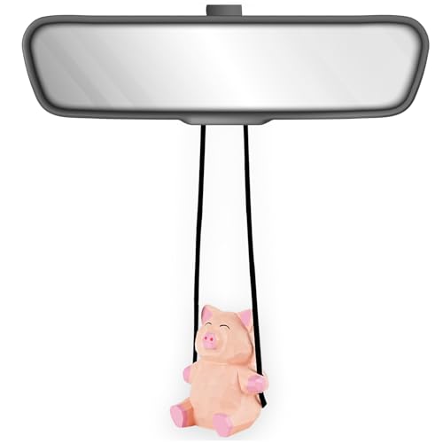 VIPbuy 100 % handgefertigtes hölzernes schwingendes Schweinchenauto zum Aufhängen – niedliche handgeschnitzte bemalte Holzfigur Autospiegel hängende Accessoires Dekor Geschenke (Schweinchen) von VIPbuy