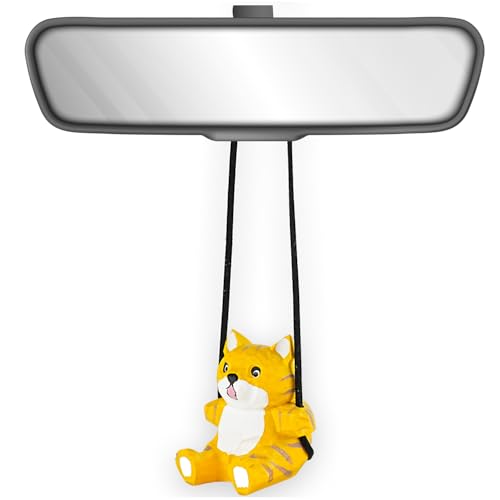 VIPbuy 100 % handgefertigte hölzerne schwingende Katze Auto hängende Ornament – niedliche handgeschnitzte bemalte Holzfigur Autospiegel hängende Zubehör Dekor Geschenke von VIPbuy