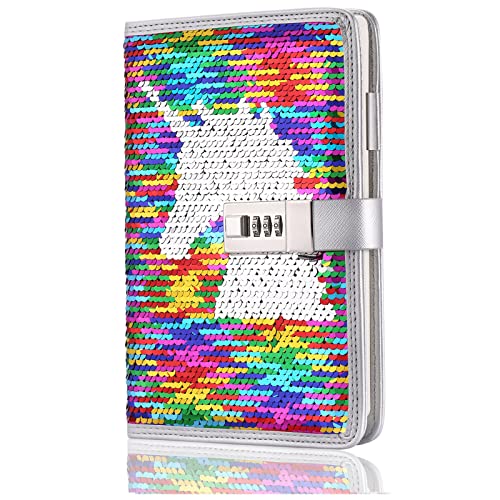 VIPbuy A5 Wieder Auffüllbar Tagebuch Notizbuch Liniert mit Schloss,Notebook Journal Buch mit Stift Halter Kartenfächer für Erwachsene Weihnachten Mädchen Geburtstagsgeschenke(Buntes Einhorn) von VIPbuy