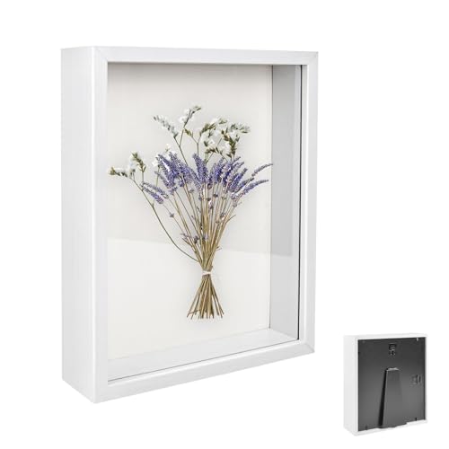 Bilderrahmen zum Befüllen, 3D Tiefer Bilderrahmen zum Befüllen 21 x 30 cm, mit Transparente Acrylplatte, Holz Vitrine Rahmen Tiefer 3cm, für Foto, Hochzeitssträuße und DIY Dekorationen, Weiß von VIQIHEOE