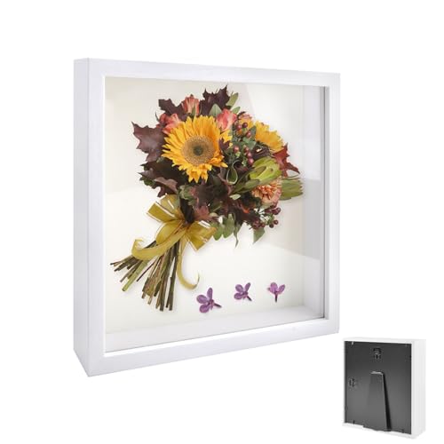 Bilderrahmen zum Befüllen, Holz Bilderrahmen Zum Befüllen 10 x 15 cm, mit Transparente Acrylplatte, 3D Quadratischer Objektrahmen Tiefer 3cm, für Blumen, Erinnerungsstücke, Weiß von VIQIHEOE