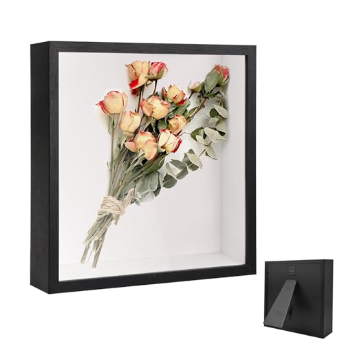 Bilderrahmen zum Befüllen, Quadratischer Bilderrahmen zum Befüllen 20 x 25 cm, mit Transparente Acrylplatte, DIY Holz Vitrine Rahmen für Objekte Tiefer 3cm, für Blumen, Hochzeitsgeschenk, Schwarz von VIQIHEOE