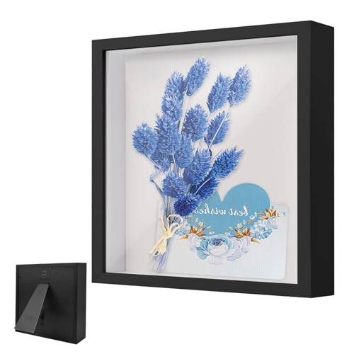 Bilderrahmen zum Befüllen, Quadratischer Vitrine Rahmen 30 x 30 cm, mit Transparente Acrylplatte, 3D Holz Objektrahmen für Erinnerungsstücke Tiefer 3cm, für Hochzeitsgeschenk, Schwarz von VIQIHEOE