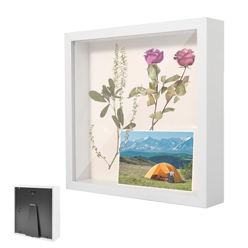 VIQIHEOE Bilderrahmen zum Befüllen, Holz Objektrahmen Tiefer 3 cm, 3D Bilderrahmen 30 x 30 cm, mit Transparente Acrylplatte, 3D Rahmen für Erinnerungsstücke, für Hochzeitsgeschenk, Weiß von VIQIHEOE