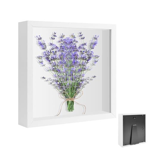 VIQIHEOE Bilderrahmen zum Befüllen, Objektrahmen Tiefer 3 cm, Holz Bilderrahmen zum Befüllen 20 x 20 cm, mit Transparente Acrylplatte, Quadratischer Vitrine Rahmen für DIY Erinnerungsstücke, Weiß von VIQIHEOE