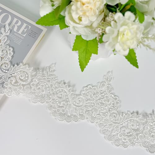 Bestickter Spitzenbesatz mit Pailletten und Perlen, florales Spitzenapplikationsband für Hochzeitskleider, Kleider, Kopfbedeckungen, DIY Nähen Handwerk (Muster C) von VIRFONOR