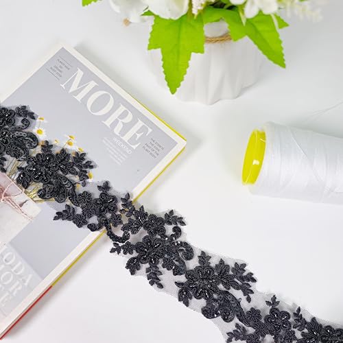 Bestickter Spitzenbesatz mit Pailletten und Perlen, florales Spitzenapplikationsband für Hochzeitskleider, Kleider, Kopfschmuck, DIY Nähen, Basteln (Muster E) von VIRFONOR