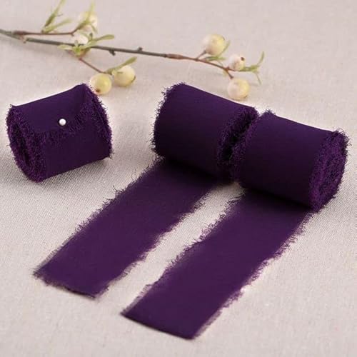 VIRUL Handgefertigte Fransen mit ausgefransten Kanten, Chiffonband, Hochzeitseinladung, Blumensträuße, Geschenkverpackung, 5 cm x 6,5 m (3 Stück) von VIRUL