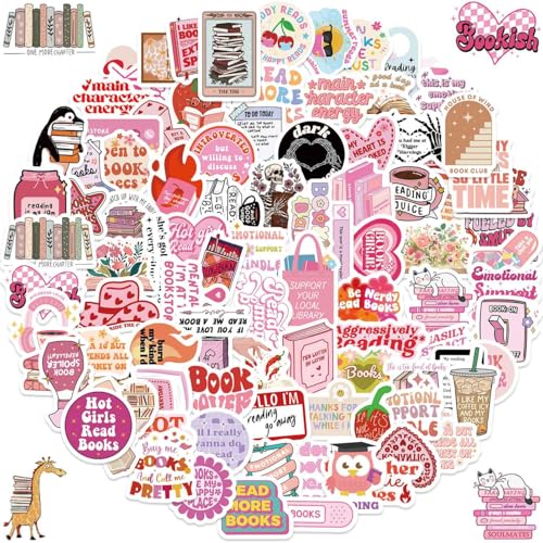 100 Stück Bookish Sticker, Buch Aufkleber Wasserfeste Kawaii Rosa Bücher Lesen Aesthetic Sticker für Skateboard Kindle Laptop Scrapbook, Vinyl Aufkleber für Erwachsene und Jugendliche 100 Stück Bookish Sticker, Buch Aufkleber Wasserfeste Kawaii Rosa Bücher Lesen Aesthetic Sticker für Skateboard Kindle Laptop Scrapbook, Vinyl Aufkleber für Erwachsene und Jugendliche von VISLANTE