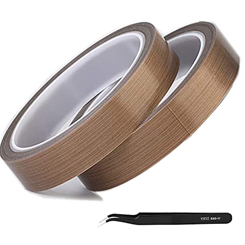 VISSQH 2 Stück teflonband selbstklebend, Hochtemperaturband, PTFE-Klebeband, High Temp Klebeband, Hitzebeständig bis 260°C, (19mm x 10m) für Vakuumiermaschine, Hand- oder Impuls-Versiegelungsgerät von VISSQH
