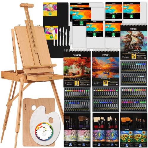 VISWIN 147-teiliges Alles in Einem Künstlermalset, Professionelles Malset mit Kofferstaffelei, 96 Öl-, Aquarell- und Acrylfarben-Set, Leinwand, Pinsel, Palette, Malset für Erwachsene von VISWIN