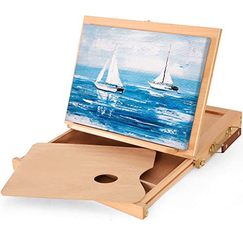 VISWIN 26 x 33 cm Tischstaffelei mit Schublade und Palette, verstellbarer Tischskizzenkasten, Malkasten aus massivem Buchenholz für Anfänger, Studenten, für Leinwände, Tafeln oder Bücher von VISWIN