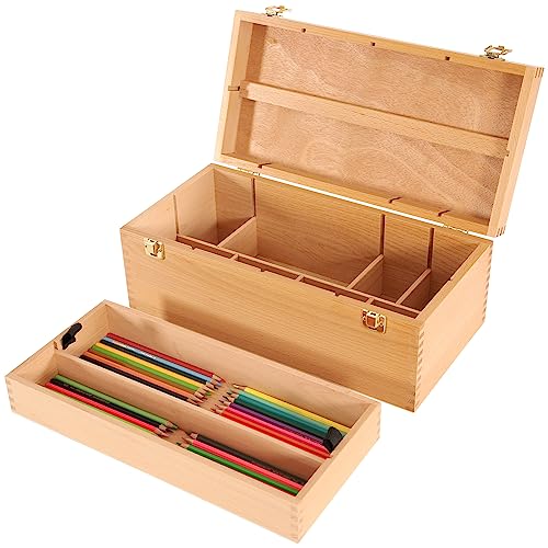 VISWIN 40 x 20 x 15.5 cm Große Kunstaufbewahrungsbox, Doppellagige Werkzeugkiste aus Massivem Buchenholz für Kunstzubehör, Hölzerne Werkzeugkiste für Pinsel, Stifte, Pastellkreide, Malutensilien VISWIN 40 x 20 x 15.5 cm Große Kunstaufbewahrungsbox, Doppellagige Werkzeugkiste aus Massivem Buchenholz für Kunstzubehör, Hölzerne Werkzeugkiste für Pinsel, Stifte, Pastellkreide, Malutensilien von VISWIN