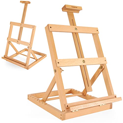 VISWIN Robuste H-Rahmen-Tischstaffelei aus Holz, hält Leinwand bis zu 23", verstellbare Künstler-Tischstaffelei aus Buchenholz zum Malen von Leinwand, für Erwachsene und Anfänger von VISWIN