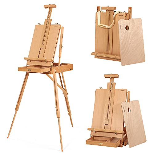 VISWIN Tragbare Plein-Air Staffelei, Faltbare Buchenholz Tisch- oder Bodenstaffelei Groß mit Schultergurt, Leinwand Ständer für Malen, Künstler, Erwachsene mit Nivellierinstrument & Skalenbein VISWIN Tragbare Plein-Air Staffelei, Faltbare Buchenholz Tisch- oder Bodenstaffelei Groß mit Schultergurt, Leinwand Ständer für Malen, Künstler, Erwachsene mit Nivellierinstrument & Skalenbein von VISWIN