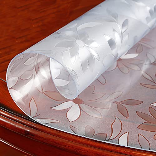 VISZC Tischdecke transparente Glasklar Folie aus PVC -2mm-Runde -Blumen Form -105cmΦ Tischläufer Tischschutz Abwaschbar Schutzfolie Tischfolie wasserdicht von VISZC