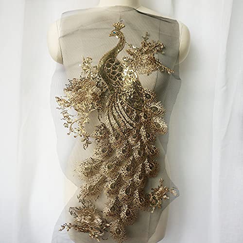 Gold Pailletten Bestickt Pfau Vögel Applikation Spitze Stoff Trimmen Nähen Patch Brautkleid Kleid DIY Handwerk von VITAU