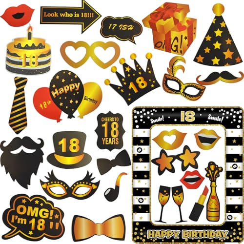VITEVER 30PCS Fotobox Accessoires, 18 Geburtstag Deko, Party Zubehör, Tischdeko Geburtstag und 1 Fotorahmen für 18 Geburtstag Mädchen und Junge, Vielfalt Party Deko Geburtstag Hochzeiten von VITEVER