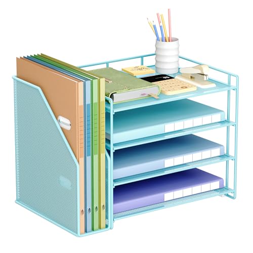VITVITI Schreibtisch Organizer, 4 Ebenen Briefablage, Aktenhalter mit Stehsammlere, Büro Organizer für A4 Dokumentenablag, Zeitschriftensammler (Blau) von VITVITI