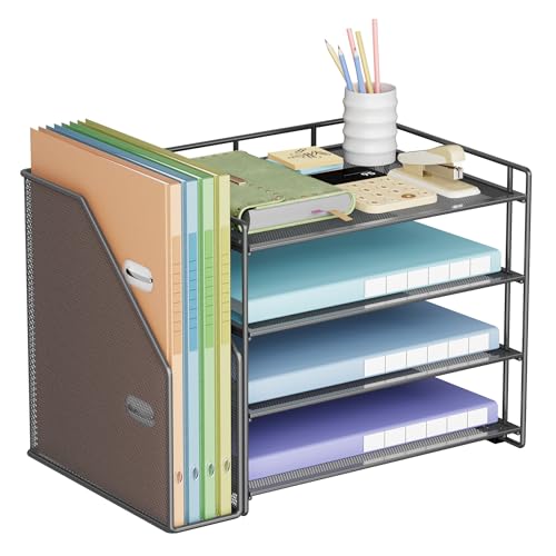 VITVITI Schreibtisch Organizer, 4 Ebenen Briefablage, Aktenhalter mit Stehsammlere, Büro Organizer für A4 Dokumentenablag, Zeitschriftensammler (Grau) von VITVITI