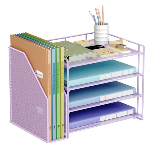 VITVITI Schreibtisch Organizer, 4 Ebenen Briefablage, Aktenhalter mit Stehsammlere, Büro Organizer für A4 Dokumentenablag, Zeitschriftensammler (Lila) von VITVITI