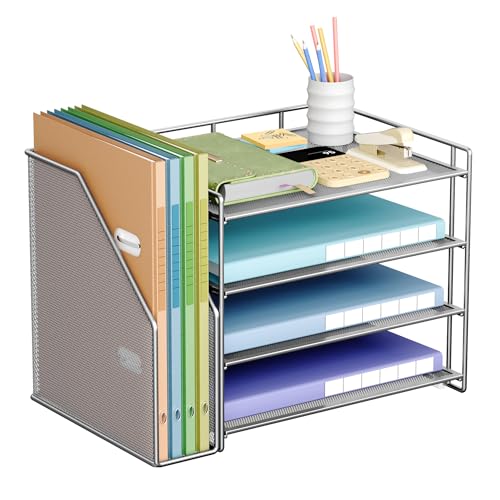 VITVITI Schreibtisch Organizer, 4 Ebenen Briefablage, Aktenhalter mit Stehsammlere, Büro Organizer für A4 Dokumentenablag, Zeitschriftensammler (Silber) von VITVITI