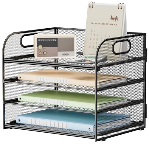 VITVITI Schreibtisch Organizer, 4 Ebenen Briefablage, Stapelbare Aktenhalter, Ablagefächer mit Griff, Bürobedarf für A4 Dokumentenablag, Papier, Buch, Magazin (Schwarz) von VITVITI