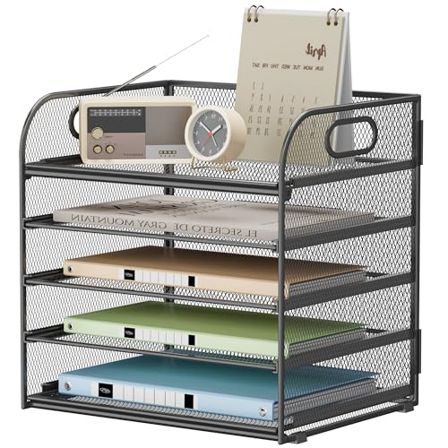 VITVITI Schreibtisch Organizer, 5 Ebenen Briefablage, Stapelbare Aktenhalter, Ablagefächer mit Griff, Bürobedarf für A4 Dokumentenablag, Papier, Buch, Magazin (Grau) von VITVITI